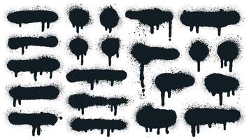 Spray paint shapes. Sprayed grunge dripping dots and borders, abstract graffiti spraying textured shapes illustration set. Paint splatter symbols vector