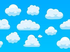 Seamless sky with white clouds. Cartoon blue skyscape border for computer game. texture vector