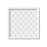 White frame. Empty gray simple photo square border with shadow on gallery wall. Isolated interior design realistic 3D mockup vector