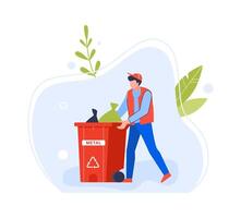 Worker man with bin garbage for metal vector