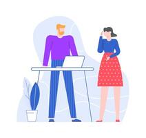Office colleagues work together, conversation manager guy vector