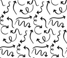 Arrows seamless pattern. doodle curved arrow handmade texture. Outline black direction pointer background vector