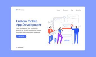 Custom mobile app development landing web site vector