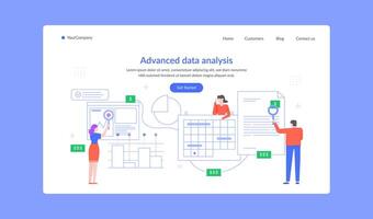 Advanced data analysis landing page, team research vector