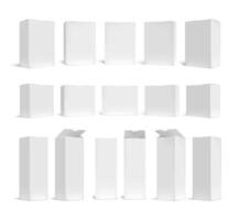White boxes mockup. Blank product package 3d in various size templates. cardboard packs for cosmetic, medicines templates vector
