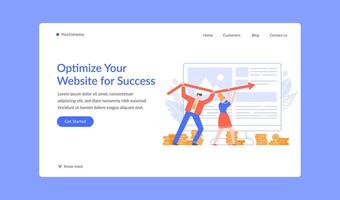 Oprtimize website for success landing page, seo vector