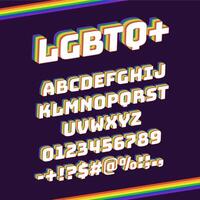 Rainbow lgbtq font. Pride 3d letters and numbers, rainbow artistic vivid lettering type symbols set. Typography striped rainbow font vector