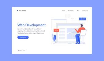 Web development, man coding and write script vector