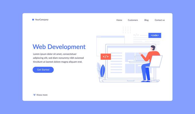 Web development, man coding and write script