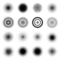 Halftone round patterns. Circle dots gradient frames, dotted texture halftone texture. Abstract dotted round shapes illustration set vector