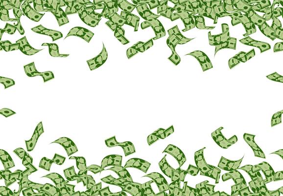 Falling money pattern. Dollar banknotes flying seamless pattern, cash money bills rain. Falling dollars bills background illustration