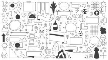 Abstract doodle shapes. Outline hand drawn elements, arrows, circles and speech bubbles. Abstract doodle sketches illustration set vector
