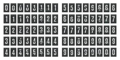 Flip countdown animation. Scoreboard numbers countdown panels, score date counter animation. Countdown flip boards illustration set vector