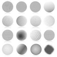Halftone sphere. Abstract gradient dotted texture globe elements, round halftone symbols illustration set. Spherical dotted shapes vector