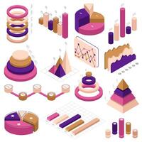 Infographic isometric elements. Data statistics 3d diagram infographic charts isolated illustration set. Isometric statistics charts vector