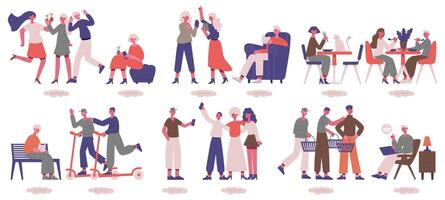 Extrovert and introvert characters. Sociable and uncommunicative psychological people types illustration set. Active and calm men and women characters vector