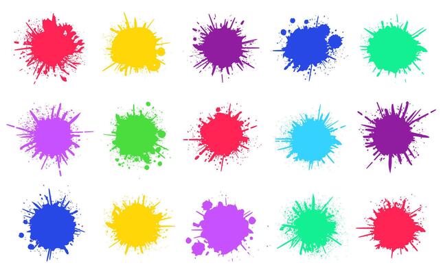 Paint splatters. Spray paint painted drips, grunge dirty sprayed dots, dripping splatter textured shapes illustration set. Painted spray blots