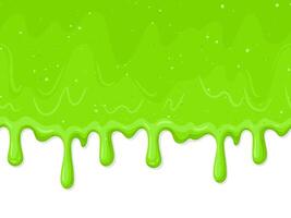 Cartoon green dripping background. Spooky halloween alien slime blobs, dripping toxic slime background illustration. Green cartoon slime splatter vector