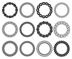 Celtic braid frames. Rounded braided ornaments frame, Irish woven braid pattern isolated illustration set. Round celtic braids frames vector
