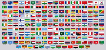 National flags. World countries flag emblems, europe, asia, south and north america national symbols illustration set. Official national flags vector