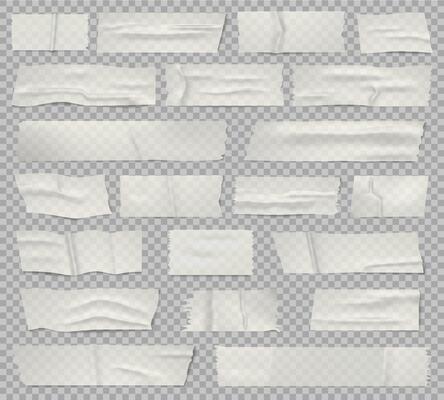 Adhesive tape. Transparent taped sticky piece of paper, cutting tapes and stickies papers isolated set