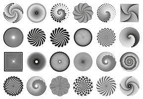 Swirl spirals. Spiral vortex motion elements, vertigo motion swirl spiral silhouettes illustration element set. Abstract spiral symbols vector