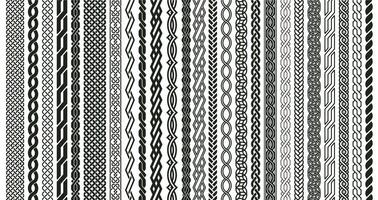 Celtic braids patterns. Braided Irish pattern seamless borders, knotted braid ornaments isolated illustration set. Woven celtic braids elements vector