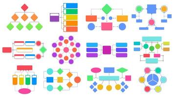 Flowchart schemes. Business structural flowchart diagrams, workflow process structure infographic illustration set. Block flow charts vector