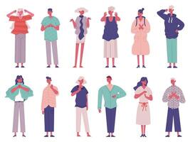 Disagree people negative rejection gesture signs expressions. Sign language disagree characters illustration set. People with stop or disagree gestures vector