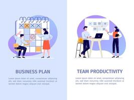 Office work productivity banner. Team and task management with employees. Cooperation and presentation vector