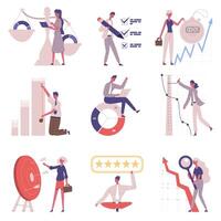 Benchmarking business comparison and improvement model. Business development competitors, benchmark success testing illustration set. Company benchmarking concept vector