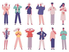 People negative rejection gestures body non verbal communication. Negative body language conversation characters illustration set. Disagree negative people gestures vector
