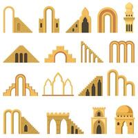 Moroccan contemporary abstract geometric architecture arch elements. Modern aesthetic stairs, walls, arch elements illustration set. Trendy architecture symbols vector