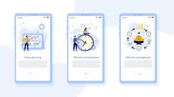Time management mobile interface template. Man with pencil and schedule planning events and tasks. Employees working vector