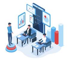 Isometric people and charts data analysis concept. Financial statistical analysis, calculation or budget audit illustration. Data analysis valuation vector