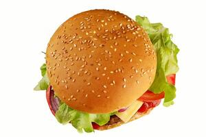 burger isolated top on white. Burger isolated on white background. burger top view photo
