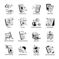Set of Biometric Authentications Linear Icons vector