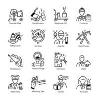 Collection of Occupations and Labours Tools Linear Icons vector