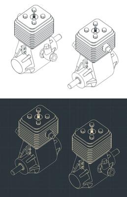 Two-stroke engine isometric blueprints