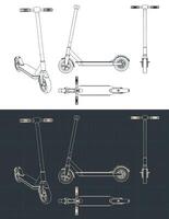 Electric scooter blueprints vector