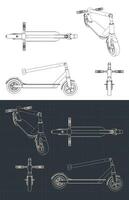 Foldable electric scooter blueprints vector