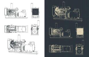 Diesel generator blueprints vector
