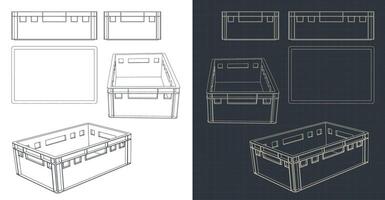 Plastic pallet box blueprints vector