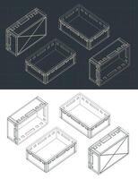 Plastic pallet box isometric blueprints vector