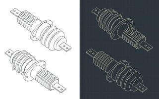 High-voltage isolator isometric blueprints vector