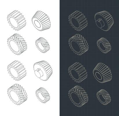 Various gears isometric blueprints