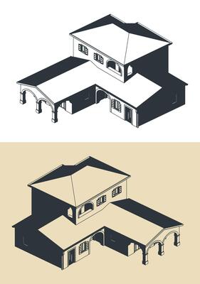 Mansion isometric illustrations