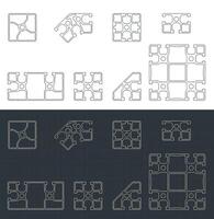 Frame extrusions set blueprints vector