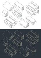Frame extrusions set isometric blueprints vector