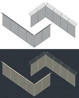 Wire Mesh Fence Isometric Blueprints vector